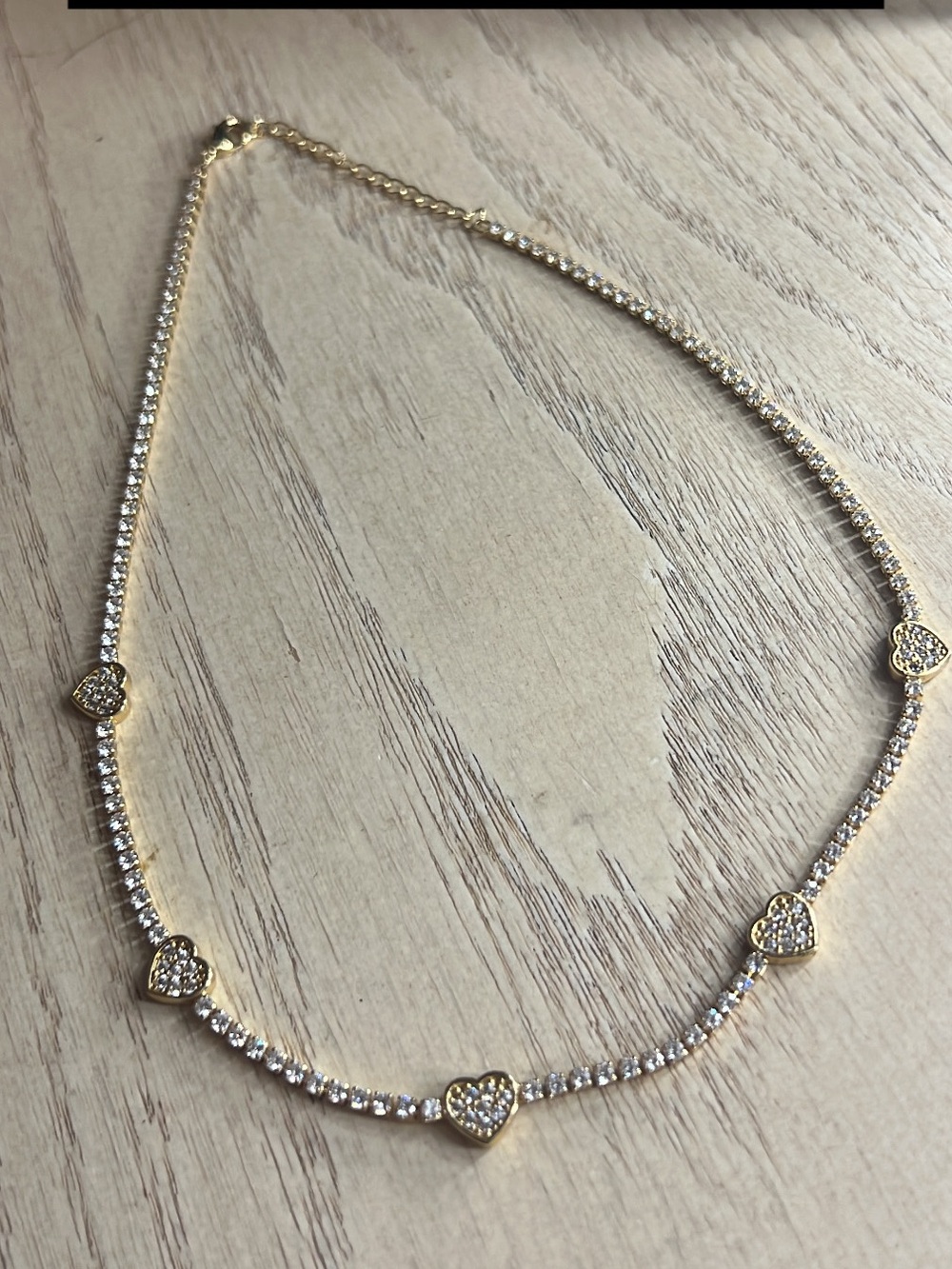 Gold-Tone Heart Crystal Tennis Necklace - Women's Jewelry